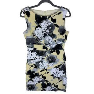 Signature Sabrina Yellow Floral Sleeveless‎ Tiered Stretch Sheath Dress Size 6P